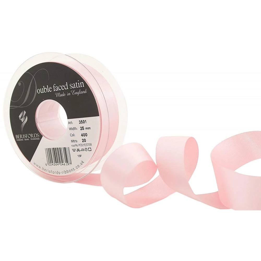 Berisfords Azalea Pink Satin Ribbon 25mm x 20 Metres