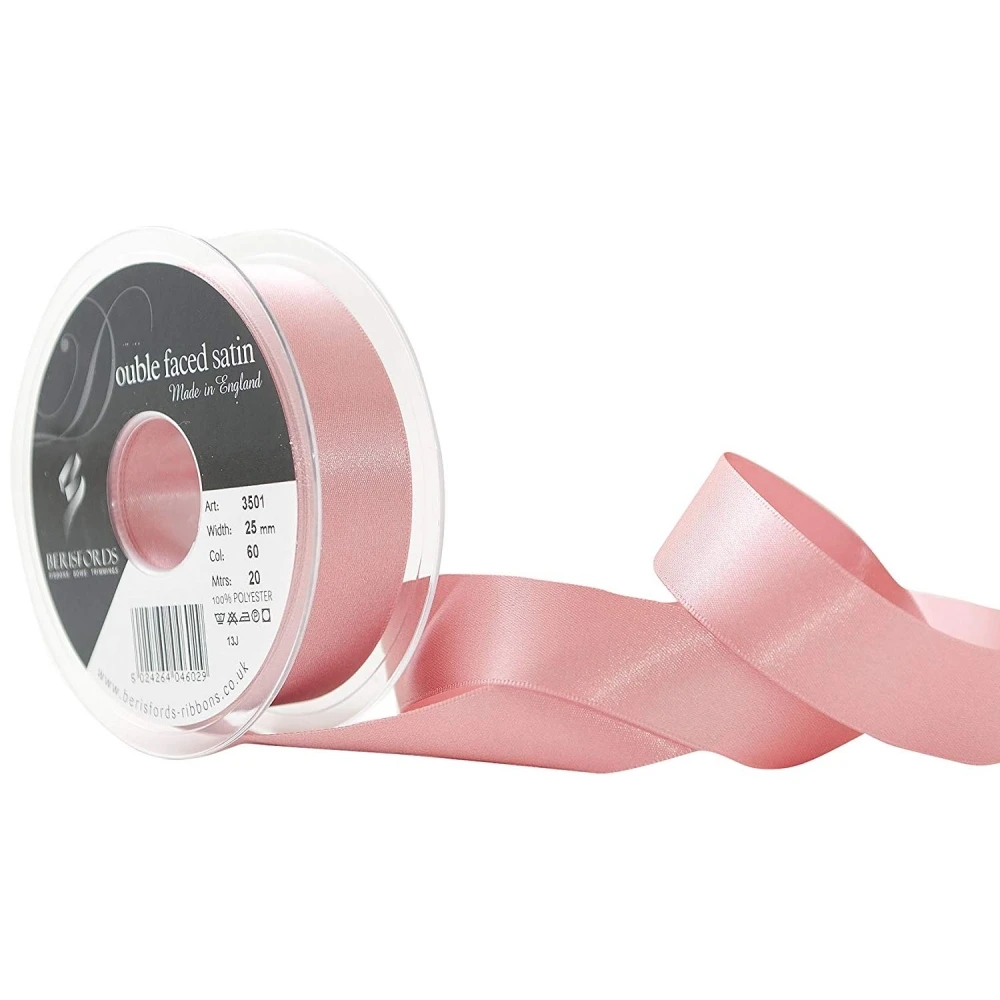Berisfords Dusky Pink Satin Ribbon 25mm x 20 Metres