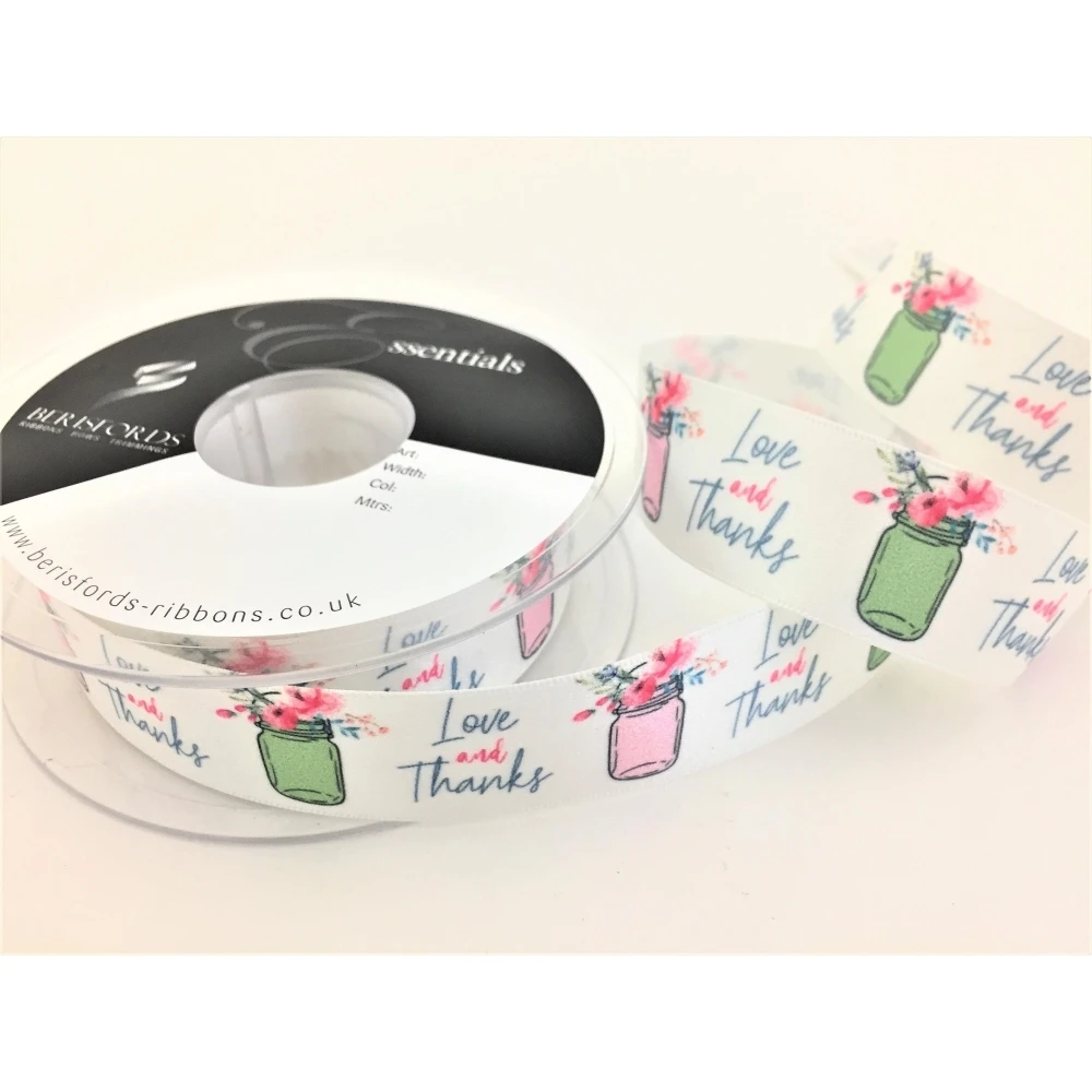 Berisfords Love and Thanks' White Satin Ribbon 20m
