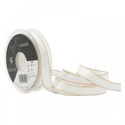 Berisfords White Gold Edge Satin Ribbon 15mm X 20 Metres