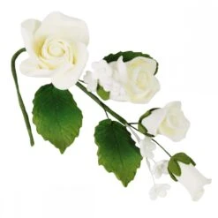 Hamilworth Ivory CP Rose & Forget Me Not Flower Spray - Medium